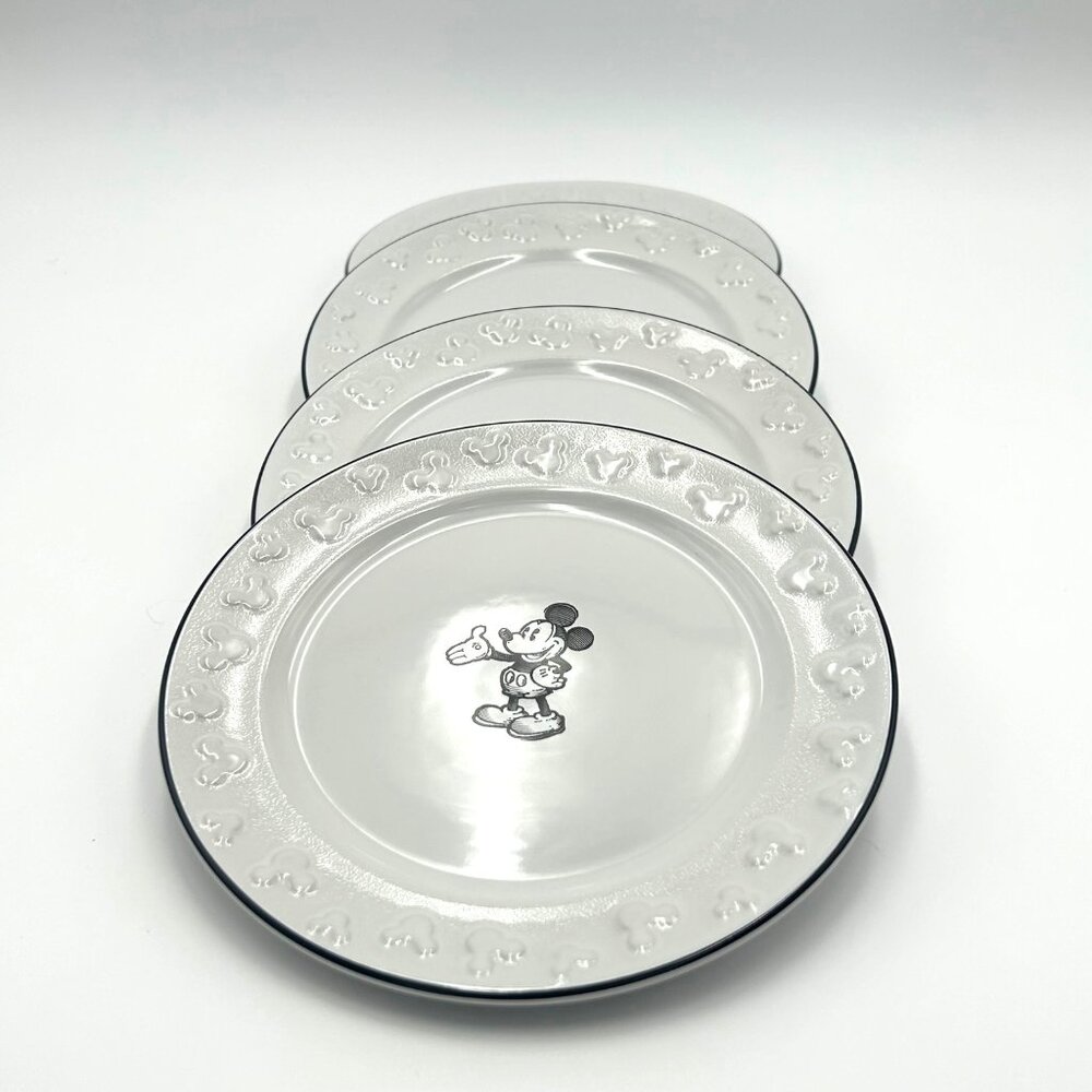 NWT Disney Parks Collection, Mickey Mouse Ceramic 8" Salad Dessert Plates, Set 4